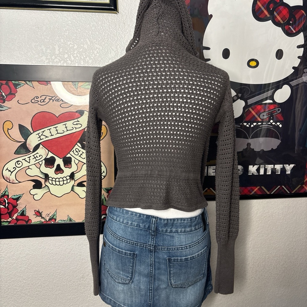Free People Grey Crochet Knitted Cardigan Sweater - Picture 3 of 8